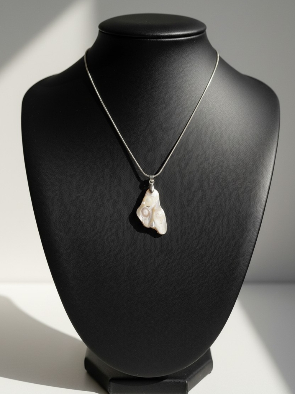 Baroque Pearl Pendant Necklace in White on Silver Chain